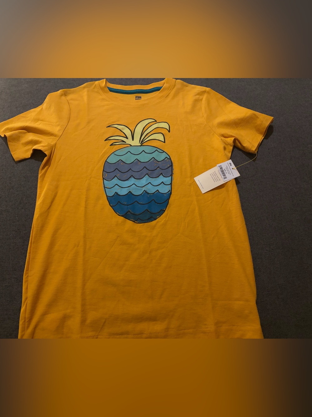 Tea Collection Yellow Tee with Blue Pineapple Graphic